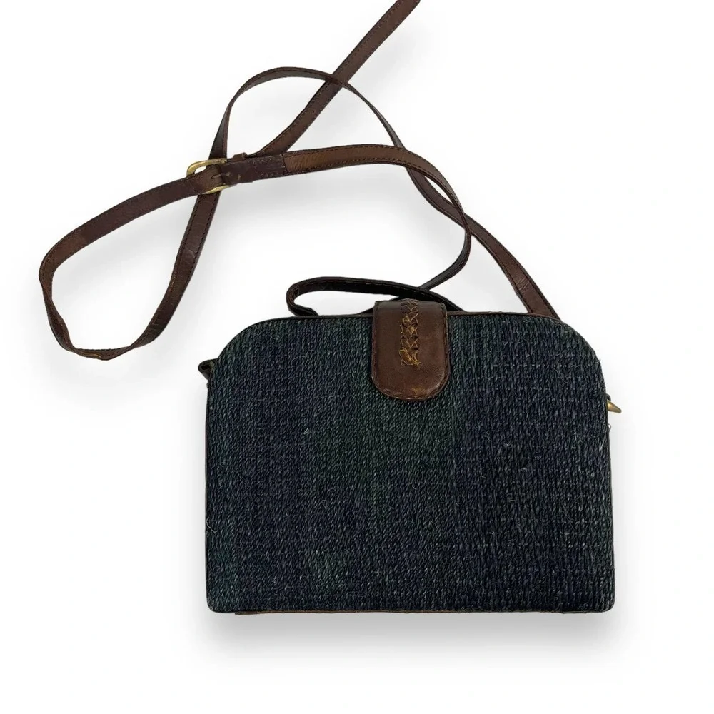 Vintage Structured Sisal and Leather Bag